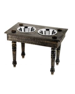 Double Diner Wooden Holder (Table Type) With Two Stainless Steel Bowls